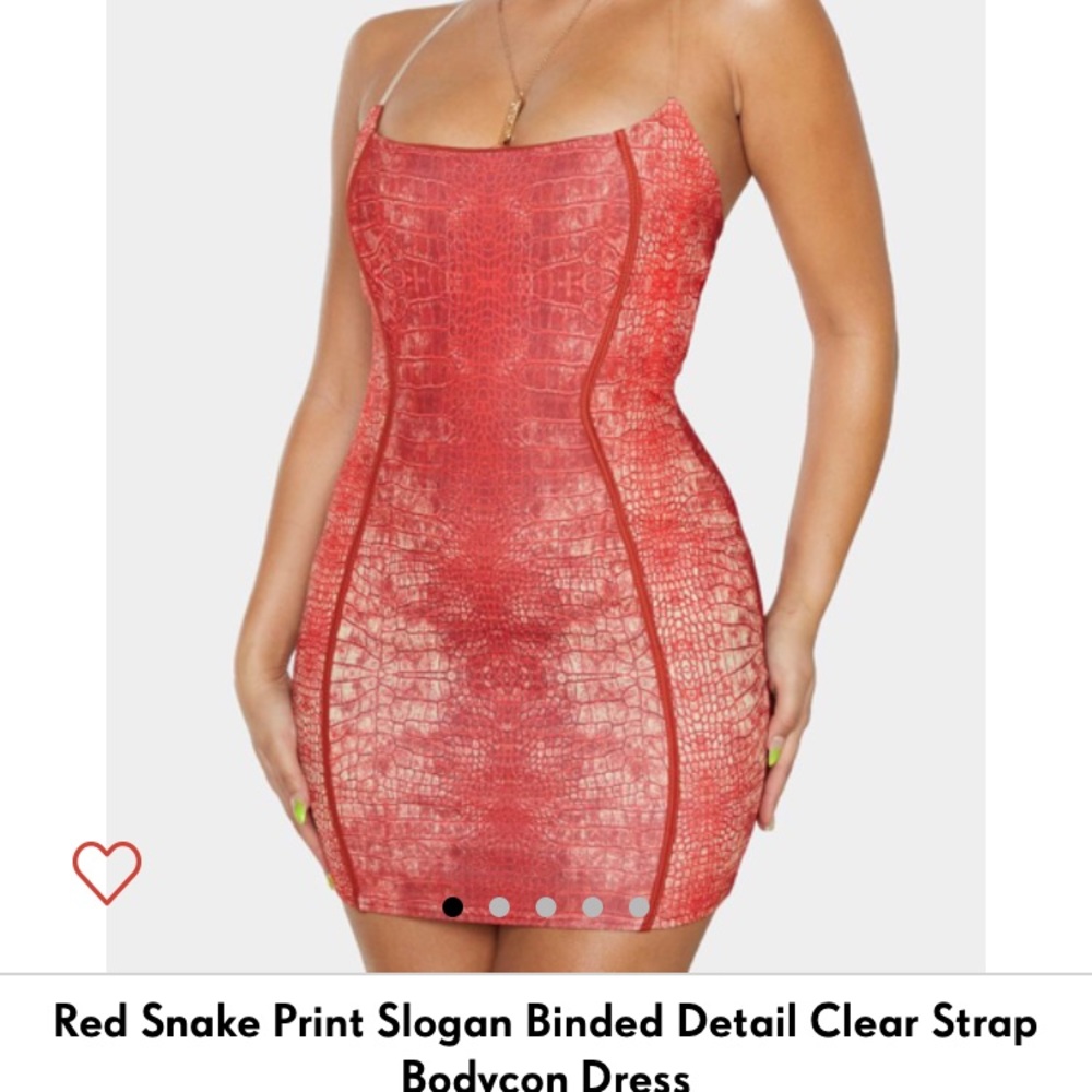 Red Snake Print Dress with Clear Strap